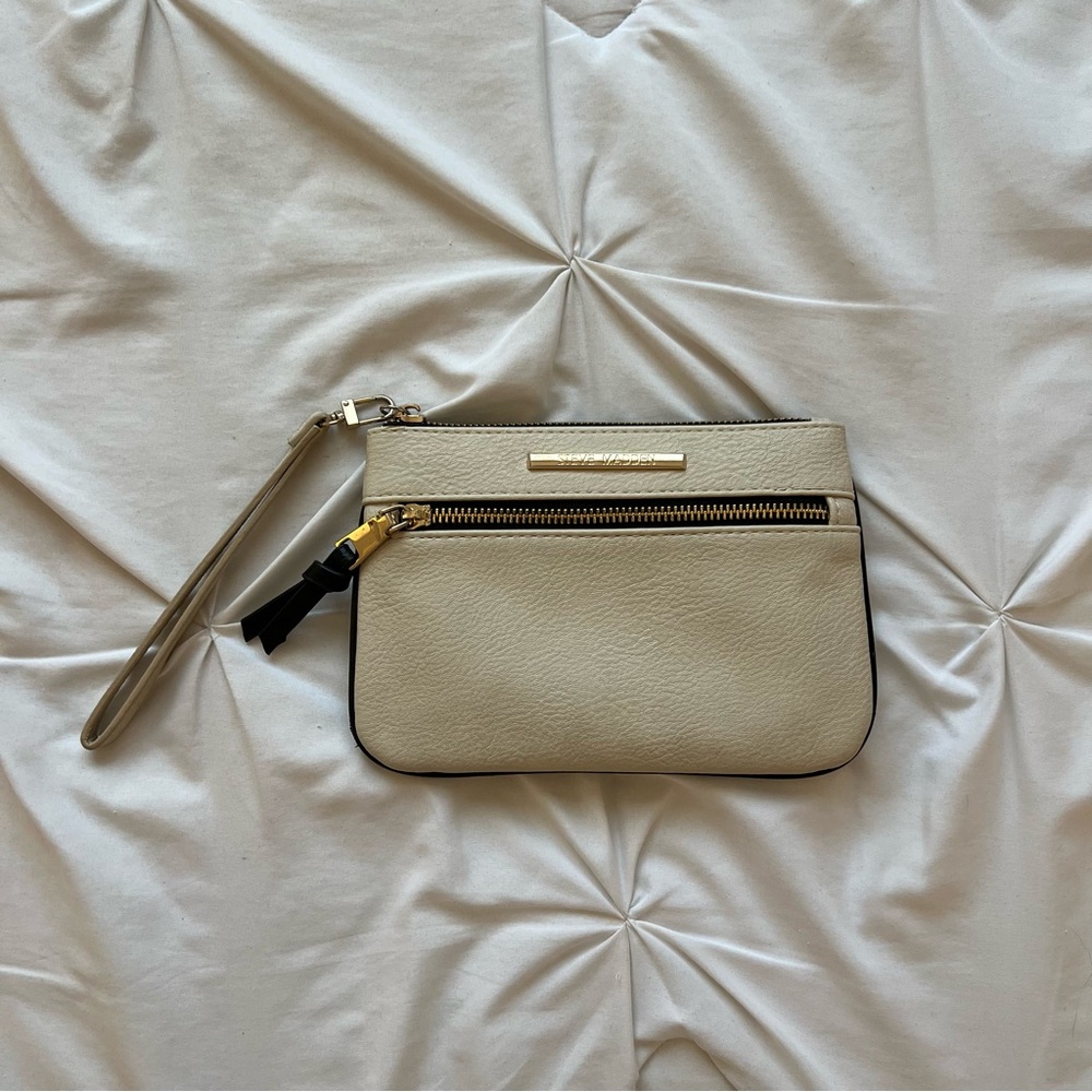 Steve Madden Cream and Black Wristlet Clutch